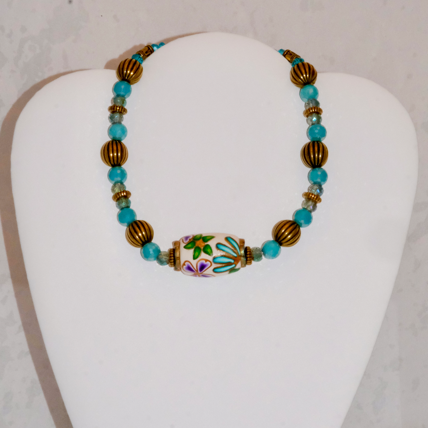 Floral Barrel and Crystal Beaded Necklace by Teresa Pandora Salgado