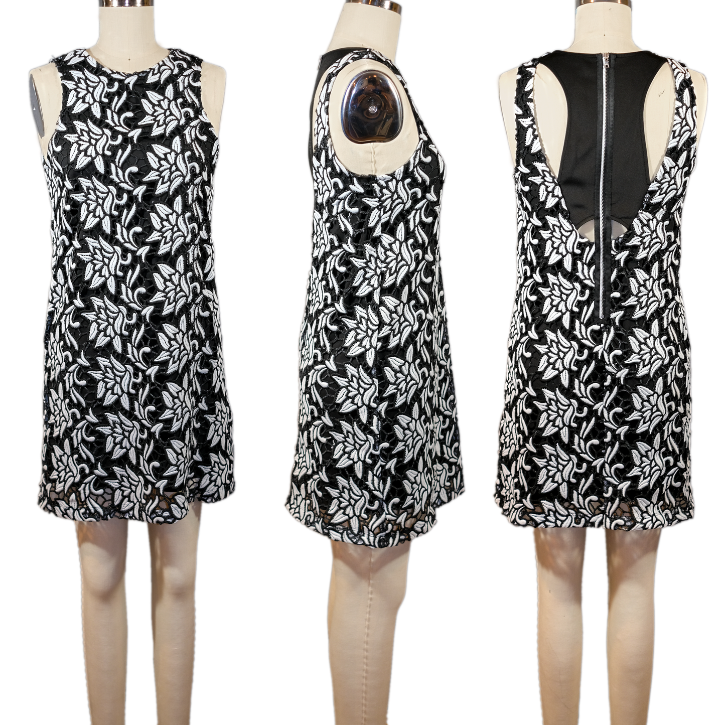 Pre-owned Sam Edelman Floral Crochet Lace Racer Back Shift Dress - Size XS