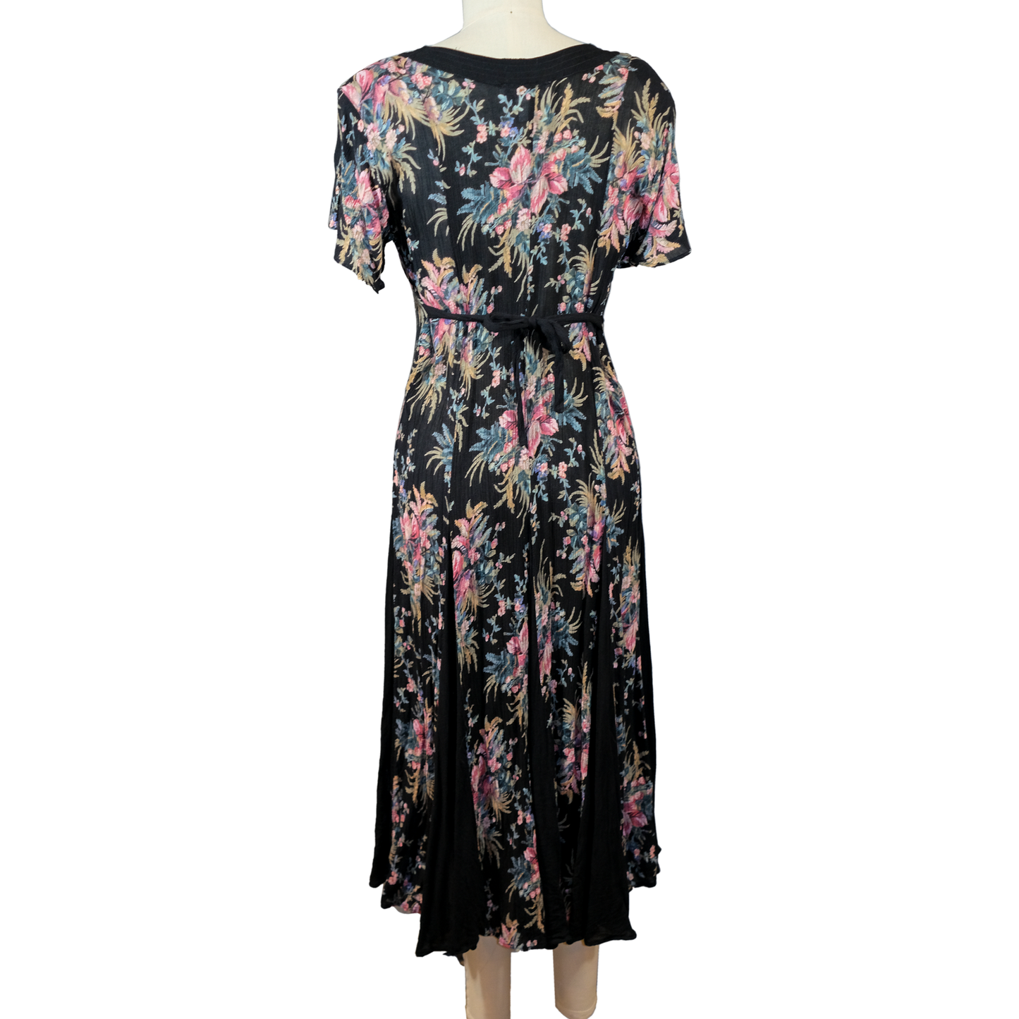 Vintage Lola P. Black Antique Floral Maxi Dress - Size P (6)