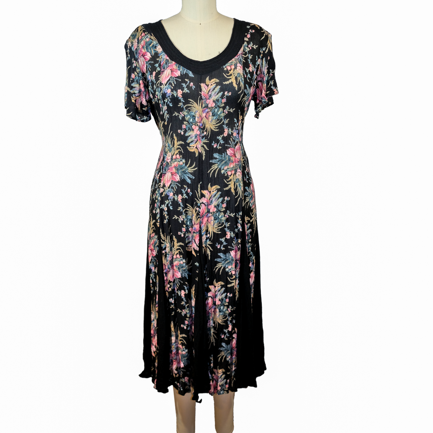 Vintage Lola P. Black Antique Floral Maxi Dress - Size P (6)