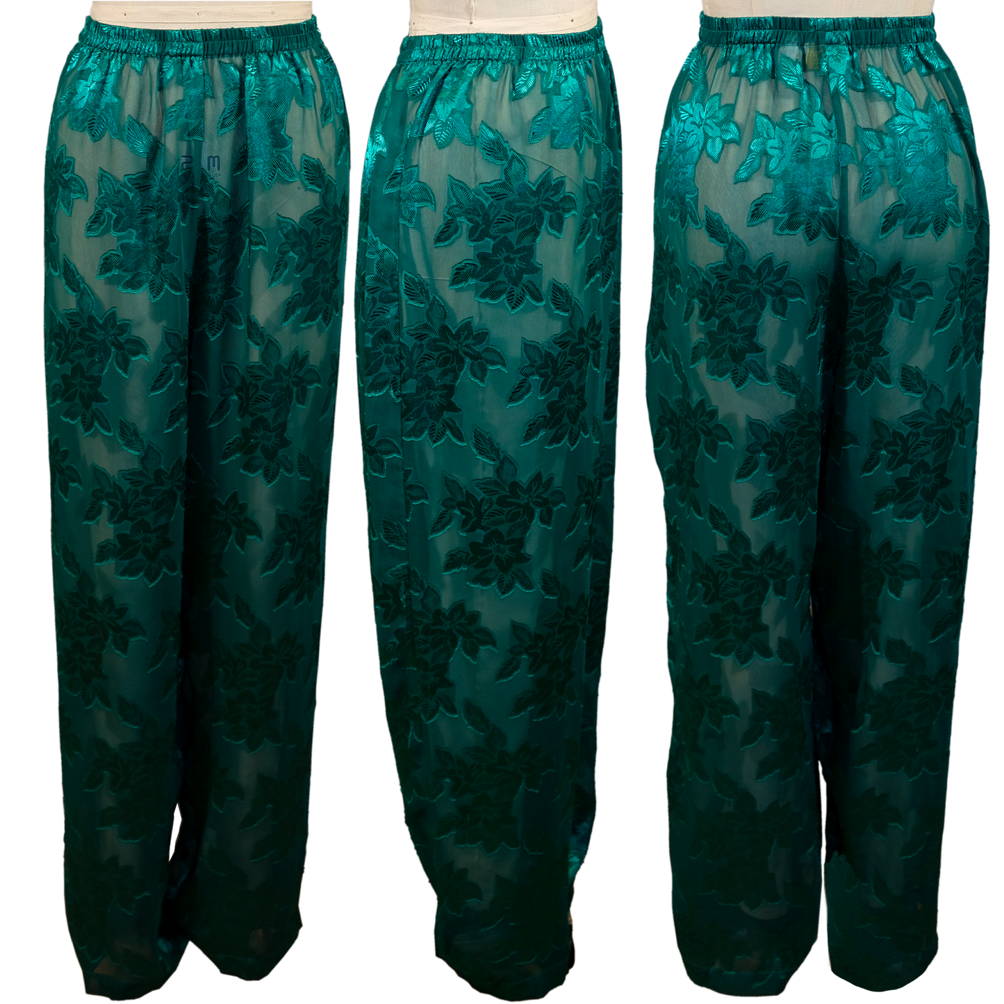 Vintage Victoria's Secret Sheer Green Satin Burnout Pants - Size XL