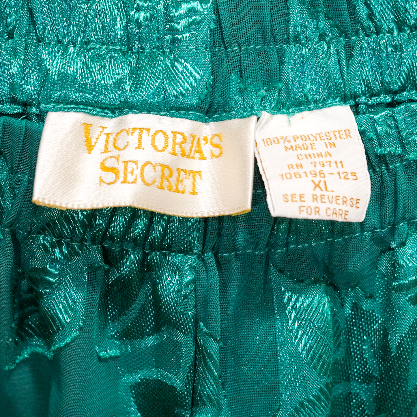 Vintage Victoria's Secret Sheer Green Satin Burnout Pants - Size XL
