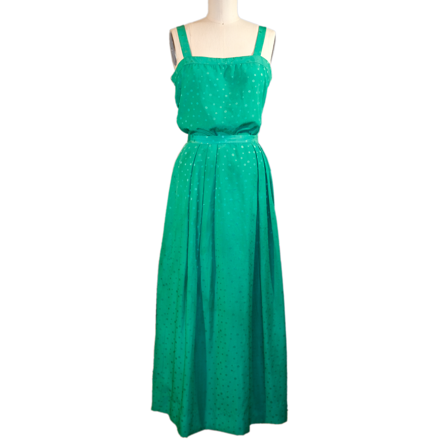 Vintage Doncaster 2 Piece Maxi Dress - Mint Green Dot - Size 8/10