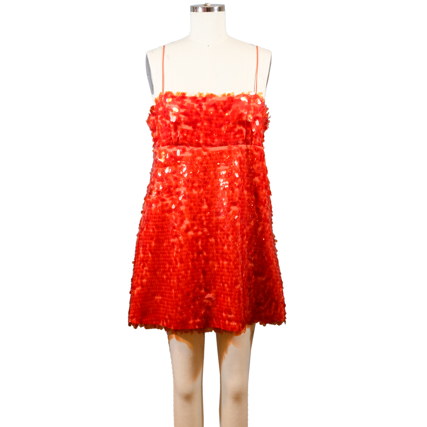 Pre-owned - Zara - Tangerine Sequin A-line Party Dress - Size LG