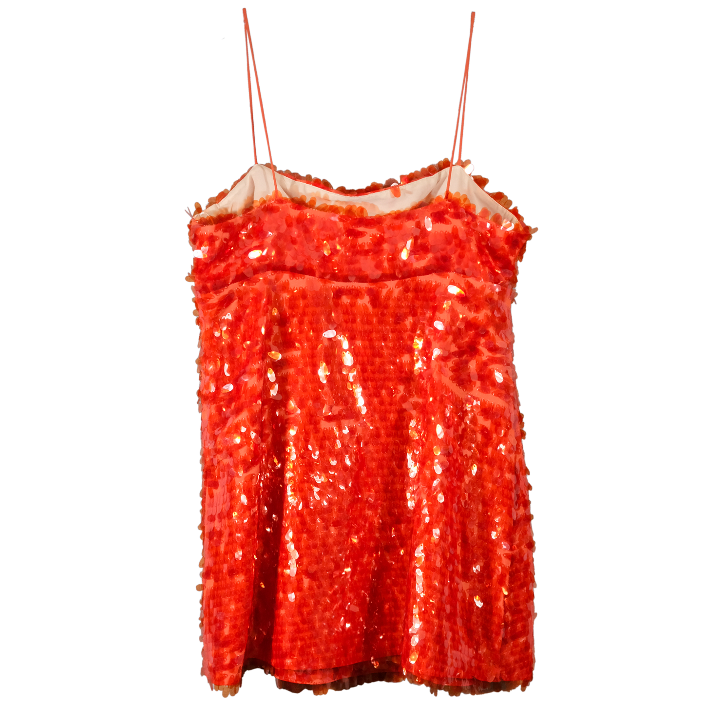 Pre-owned - Zara - Tangerine Sequin A-line Party Dress - Size LG