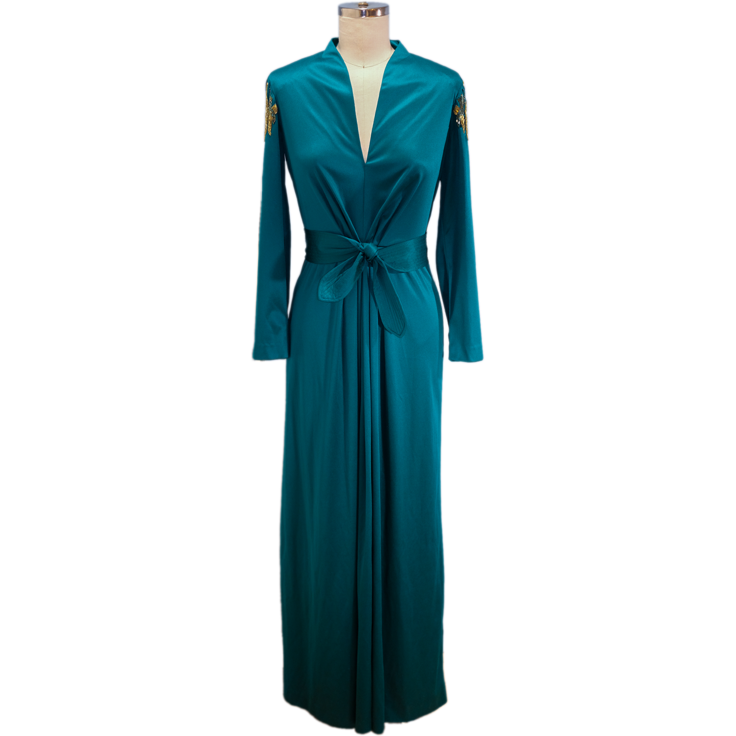 Vintage Berkertex Teal Gown with Beaded Sleeves- Size 6/8 - Excellent condition