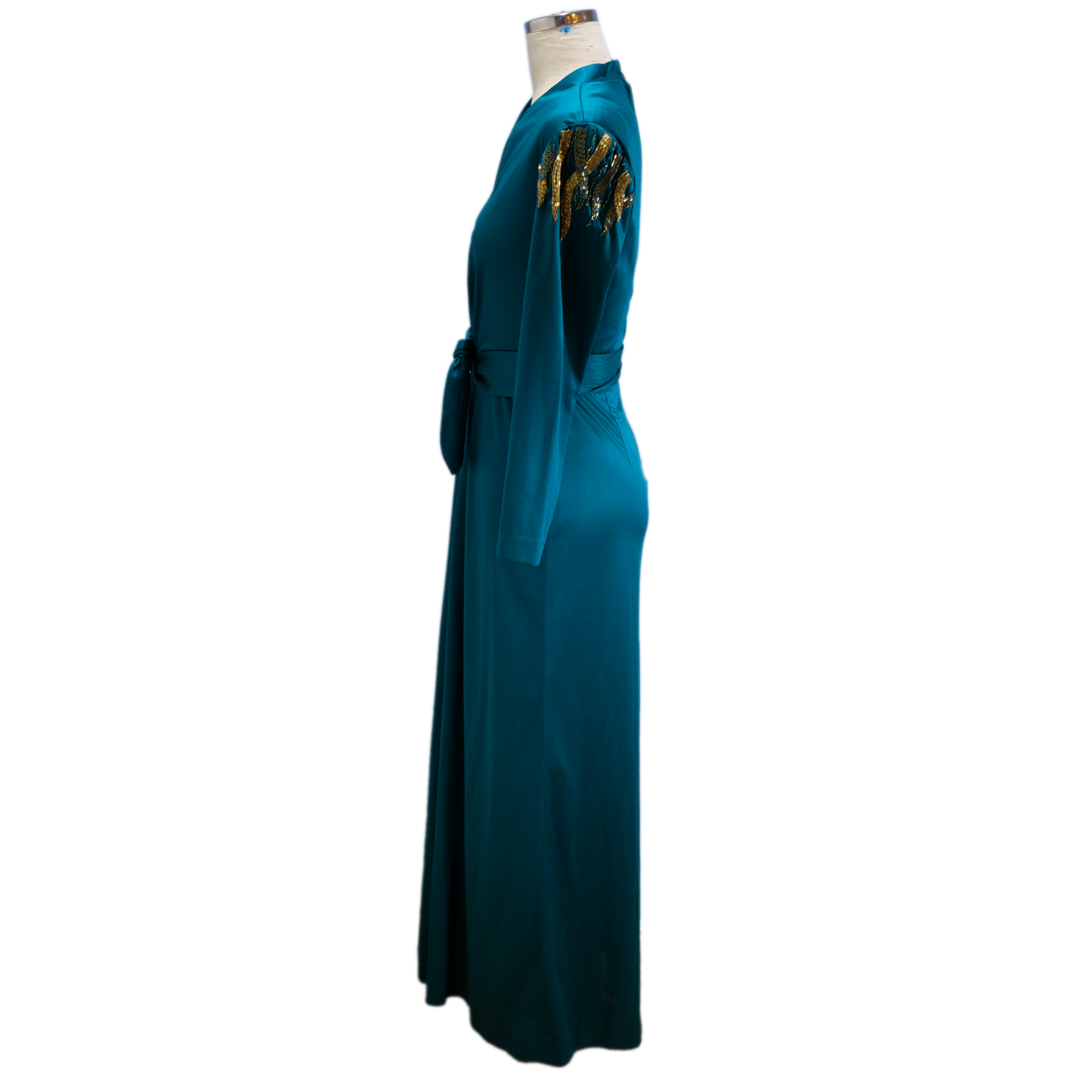 Vintage Berkertex Teal Gown with Beaded Sleeves- Size 6/8 - Excellent condition