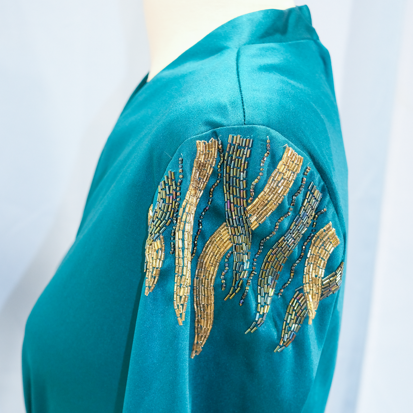 Vintage Berkertex Teal Gown with Beaded Sleeves- Size 6/8 - Excellent condition