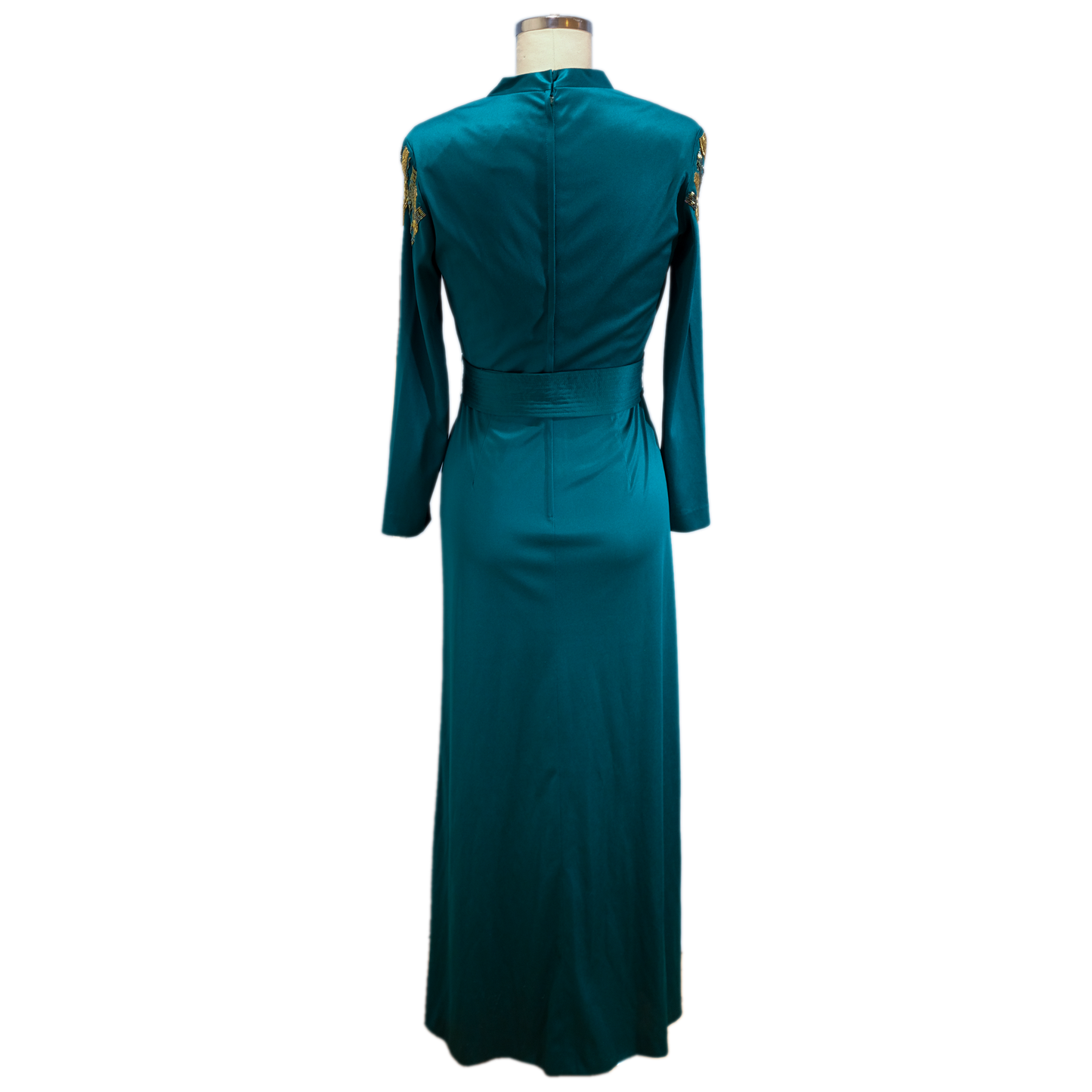 Vintage Berkertex Teal Gown with Beaded Sleeves- Size 6/8 - Excellent condition