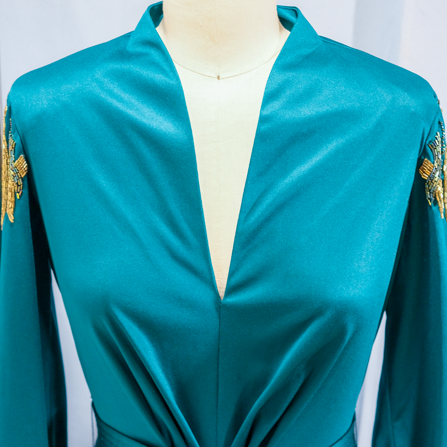 Vintage Berkertex Teal Gown with Beaded Sleeves- Size 6/8 - Excellent condition