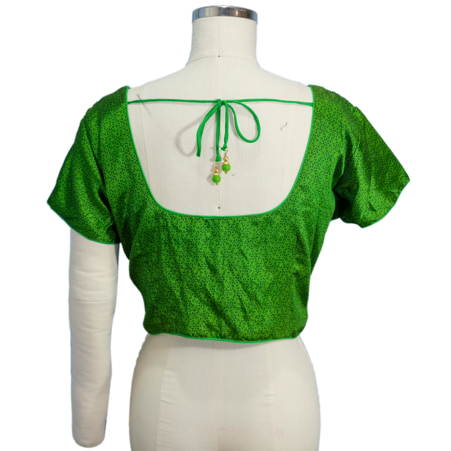 Custom Made Green Silk Saree Blouse - Size Large - Pre-owned