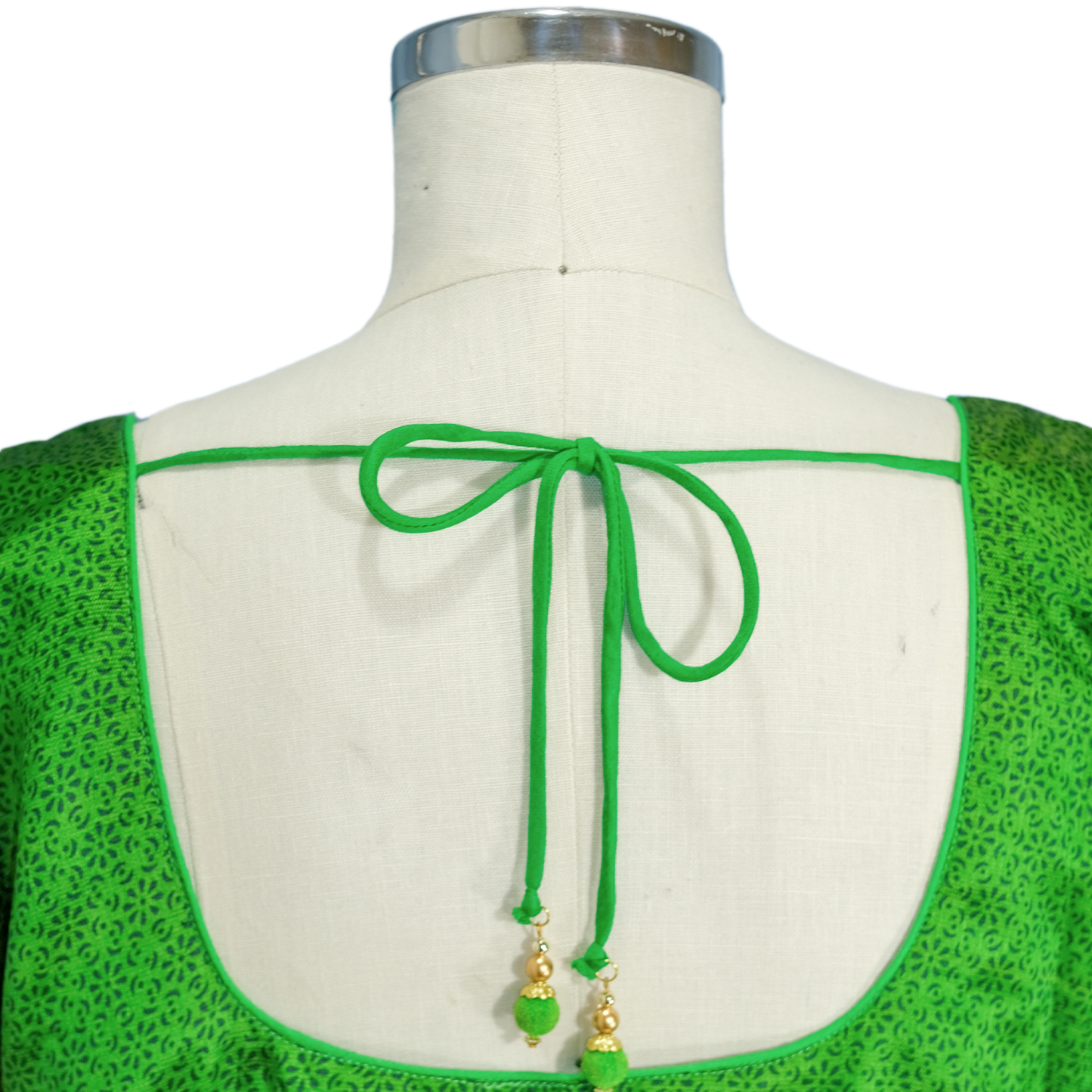 Custom Made Green Silk Saree Blouse - Size Large - Pre-owned