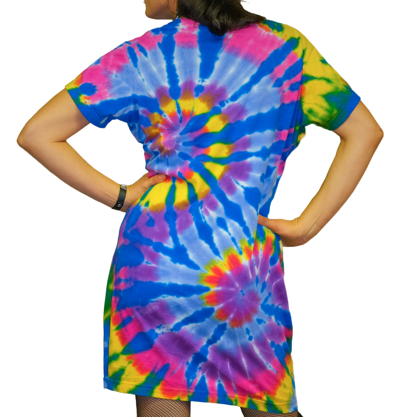 Rainbow Sherbet Spiral Tie-Dye T-Shirt Dress - Pink/Blue - LG/XL by Cross Dude Tie Die