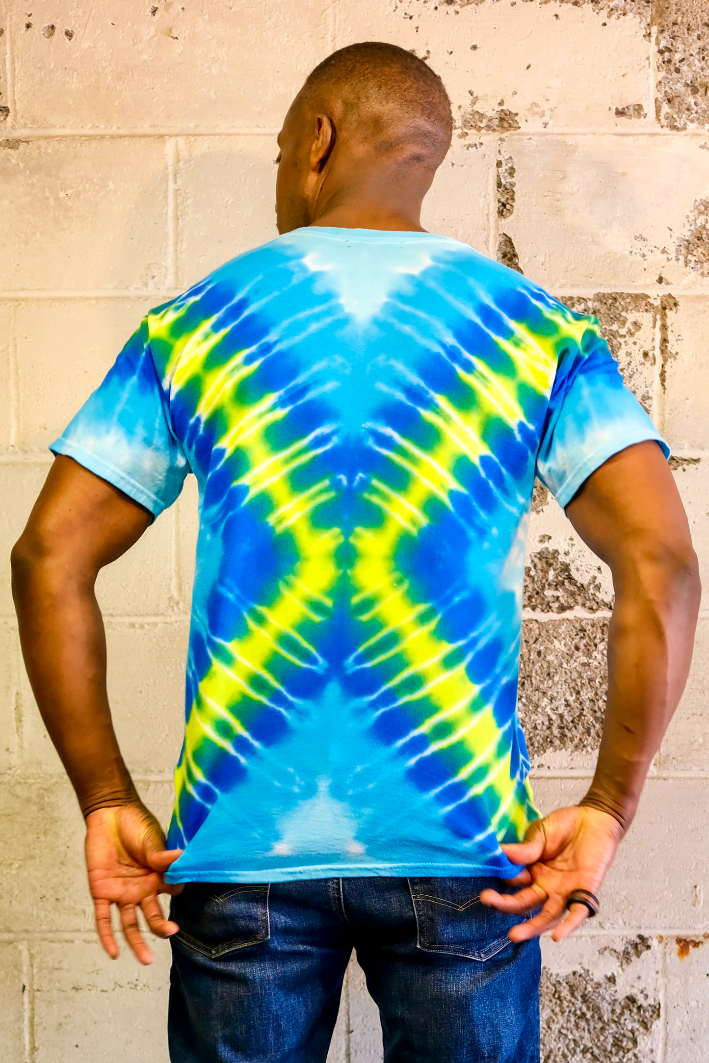Tie Dye X T-shirt - Blue/Green - LG - by Cross Dude Tie Die