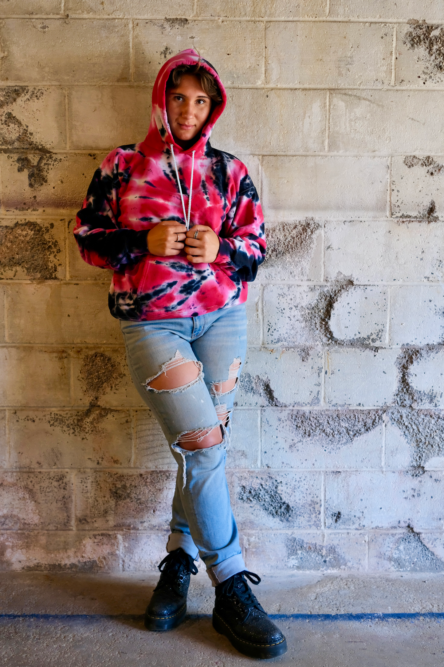 Side Spiral Tie-Dye Hoodie - Red - MD - by Cross Dude Tie Die