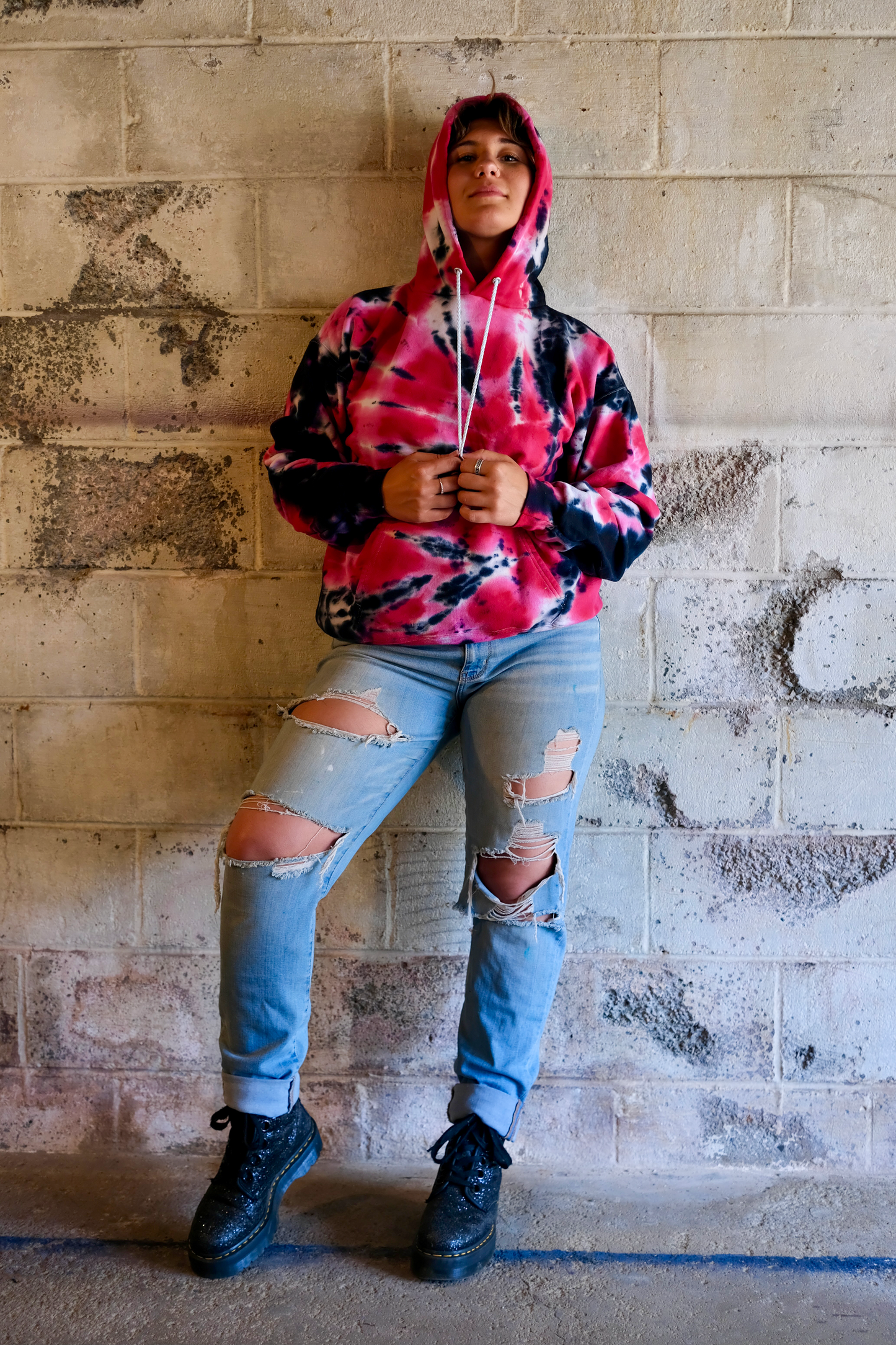 Side Spiral Tie-Dye Hoodie - Red - MD - by Cross Dude Tie Die