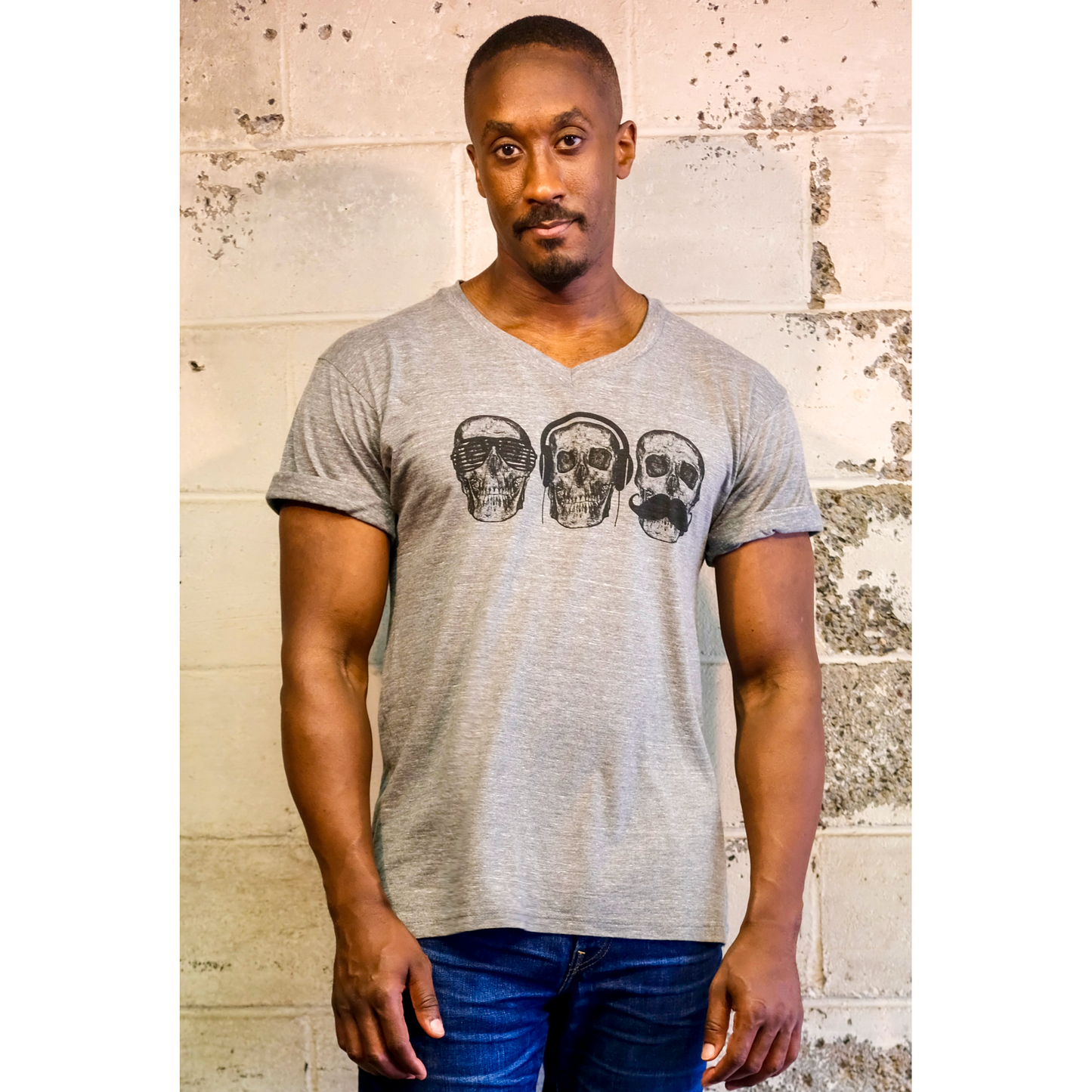 Monkey See Monkey Do - V-Neck T-Shirt - Gray by Devils May Care