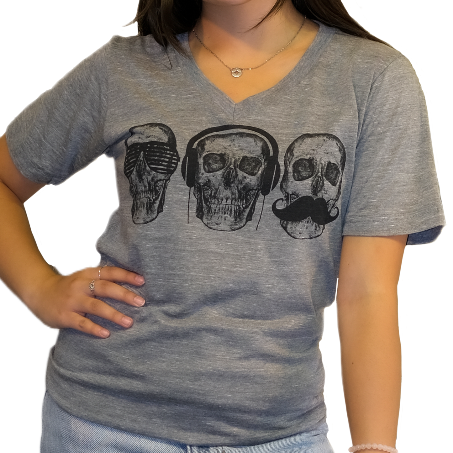 Monkey See Monkey Do - V-Neck T-Shirt - Gray by Devils May Care