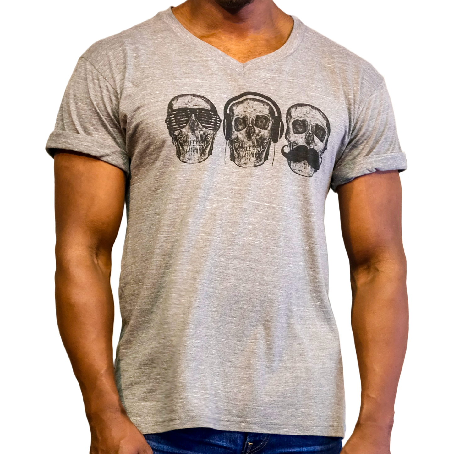 Monkey See Monkey Do - V-Neck T-Shirt - Gray by Devils May Care