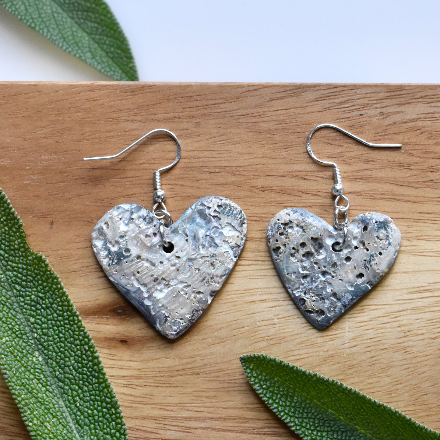 Abalone Heart Earrings by Ockway Bay Wampum