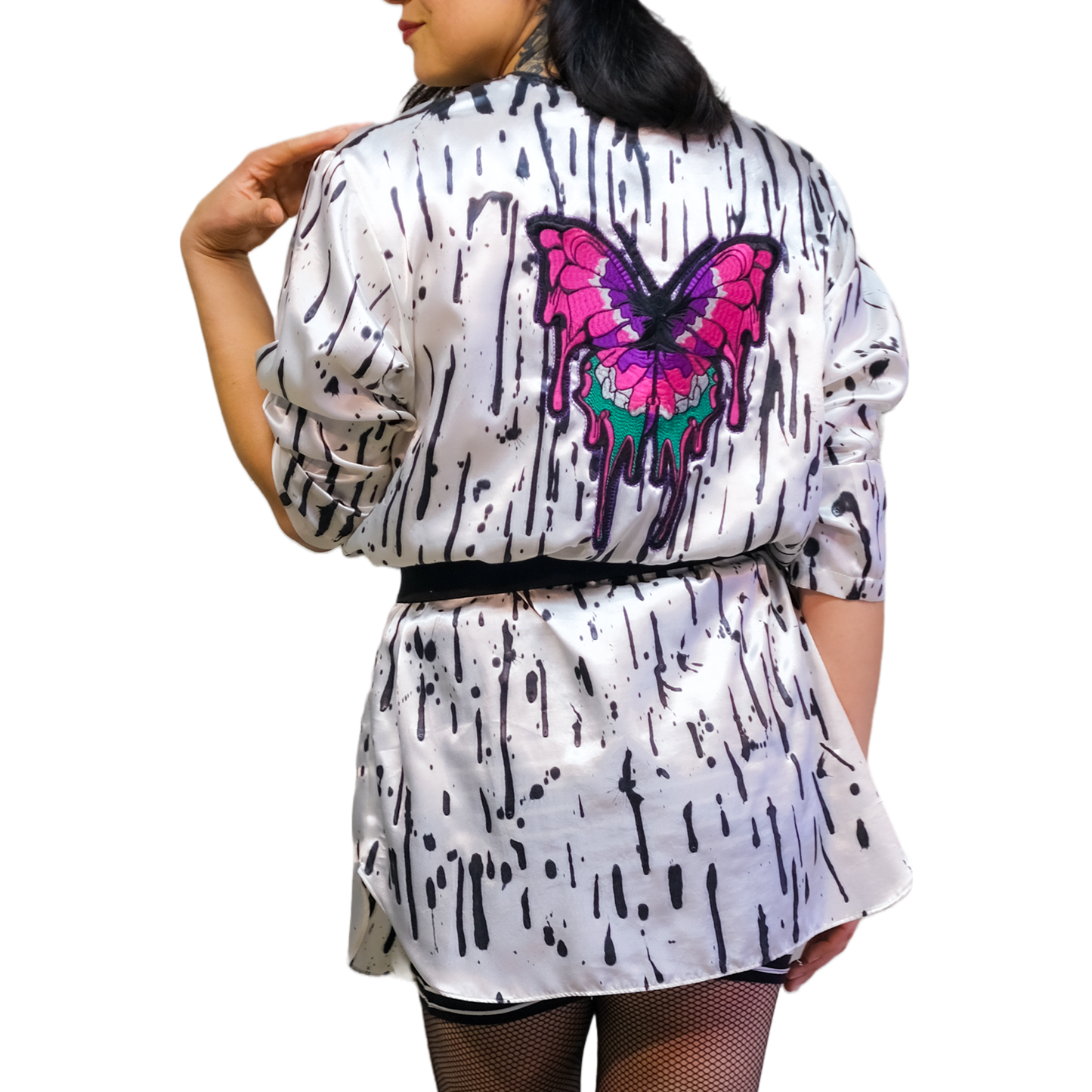 Vintage Butterfly Up-cycled Shirt Dress and Belt Hand-painted by Skye De La Rosa