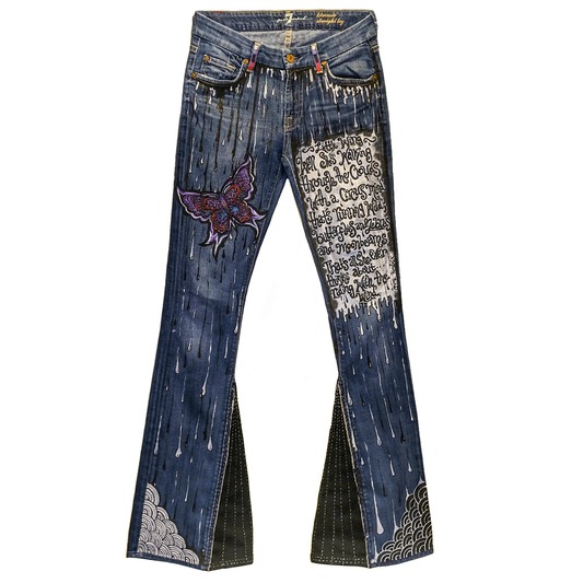 Butterfly Bell Bottoms - Up-cycled 7 For All Man Kind Jeans - Size 26 - By Skye De La Rosa