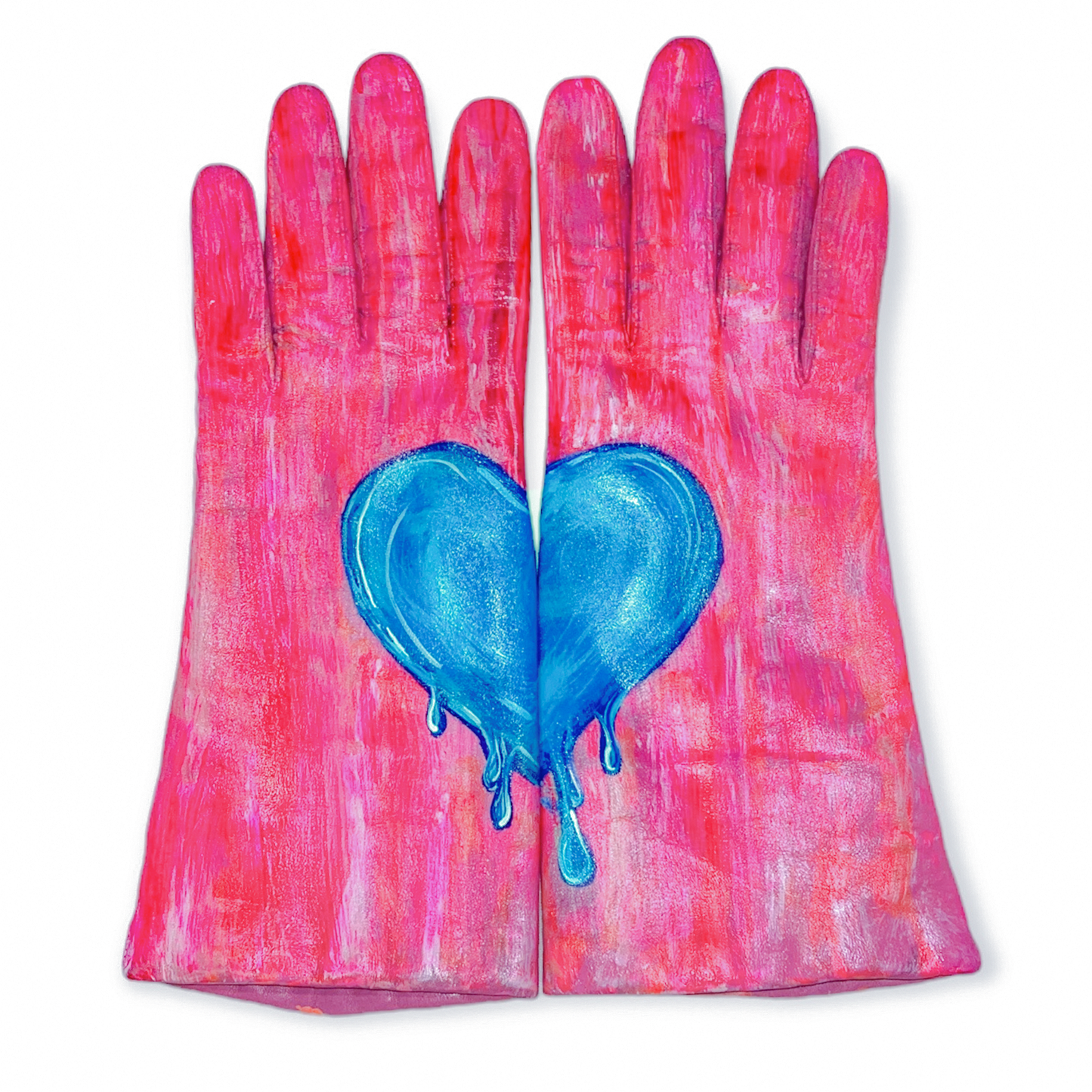 "Cold Hearted" - Up-cycled Leather Gloves - Hand Painted by Skye De La Rosa