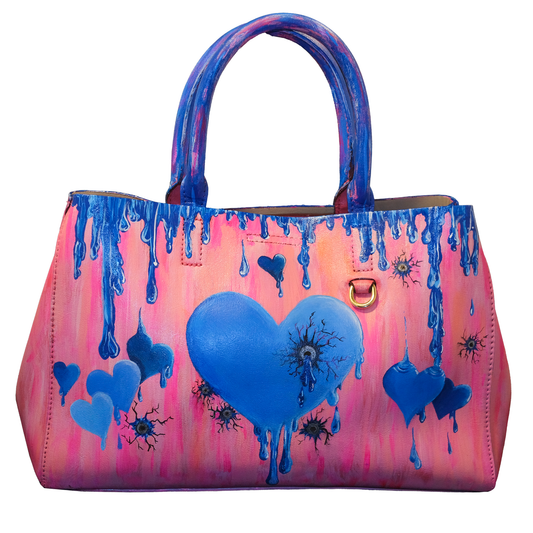 "Cold Hearted" - Up-cycled Banana Republic Purse with Detachable Strap- Hand Painted by Skye De La Rosa