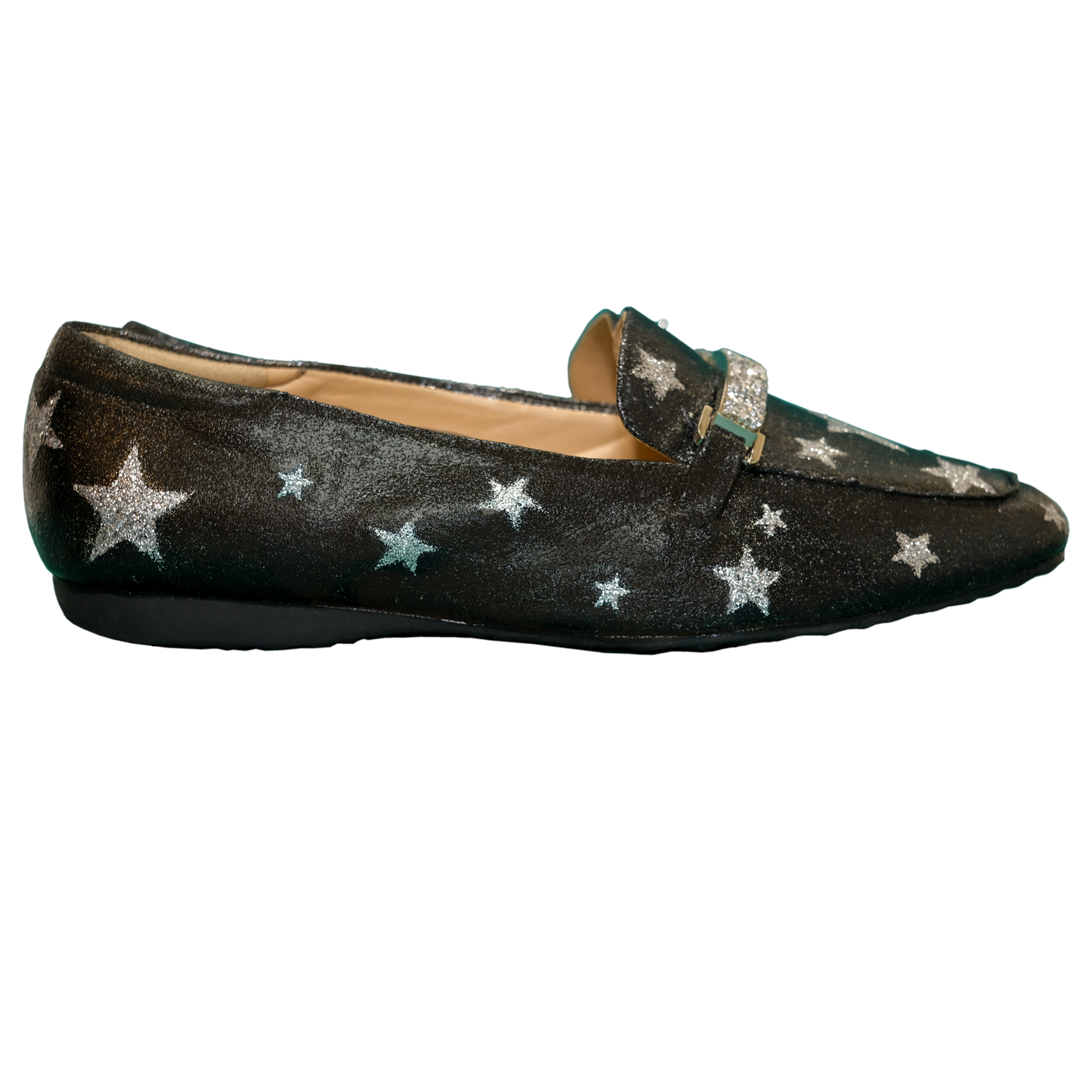 Glitter Star - Up-cycled Karl Lagerfeld Loafers - Size 9 -  Hand Painted by Skye De La Rosa