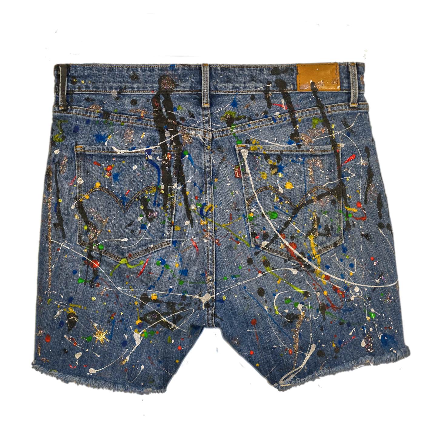 Rainbow Sparkle Up-cycled Cut-off Jean Shorts - Hand-painted by Skye De La Rosa