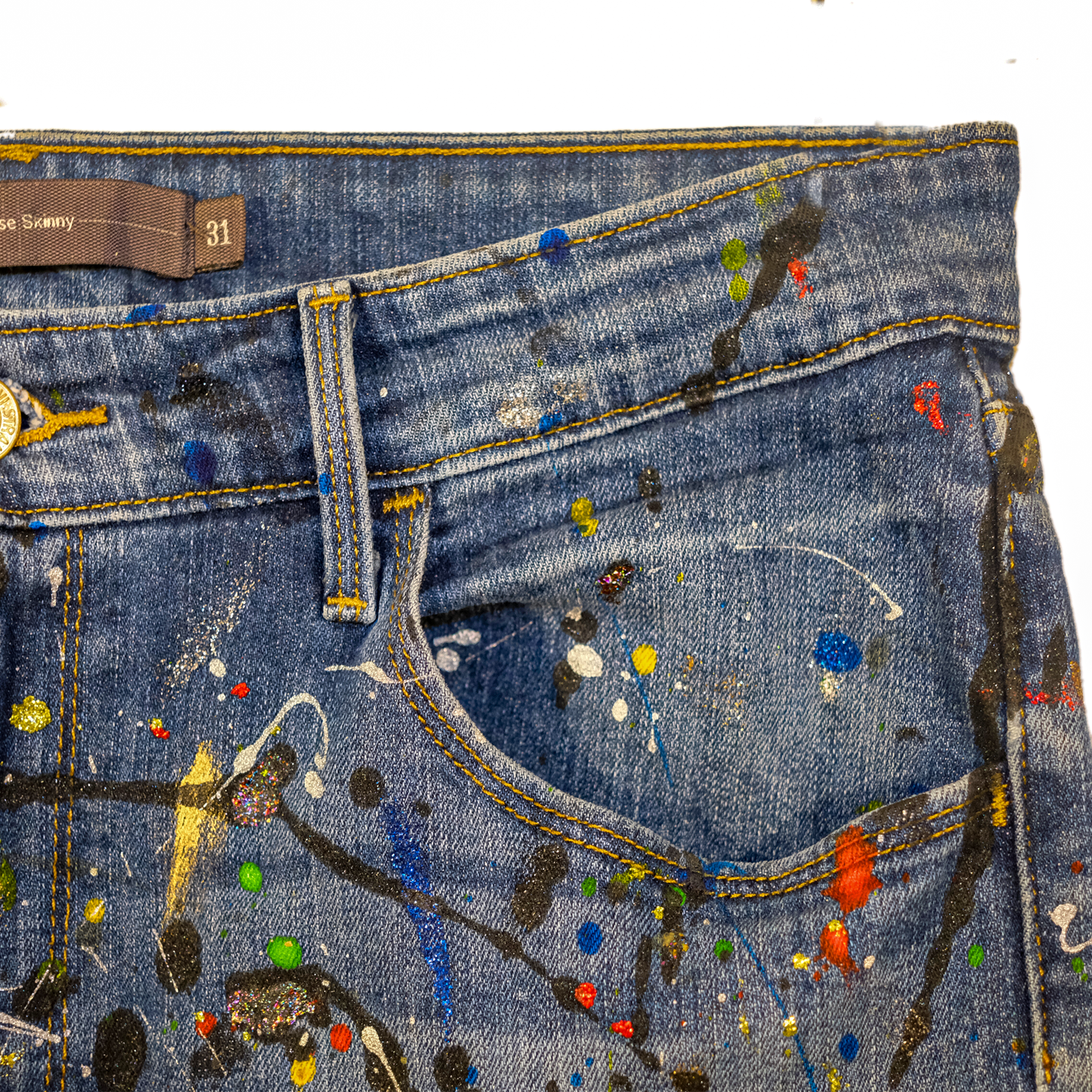 Rainbow Sparkle Up-cycled Cut-off Jean Shorts - Hand-painted by Skye De La Rosa