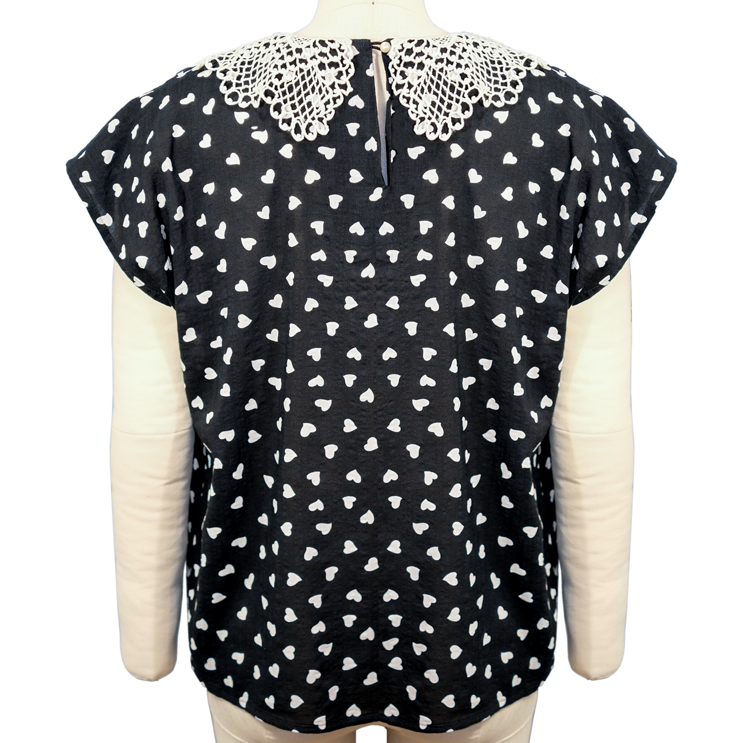 Ruth - Heart Print Cotton Blouse with Up-cycled Collar - Size Medium/Large