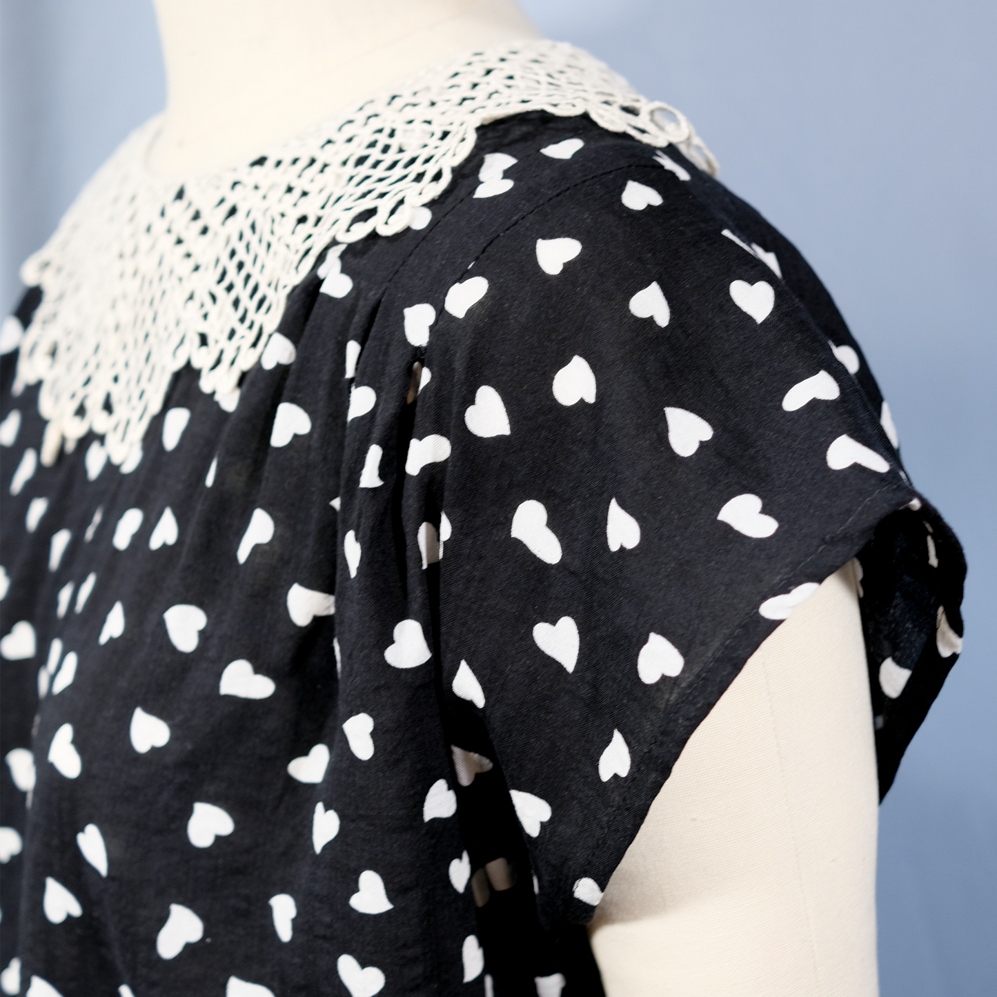 Ruth - Heart Print Cotton Blouse with Up-cycled Collar - Size Medium/Large