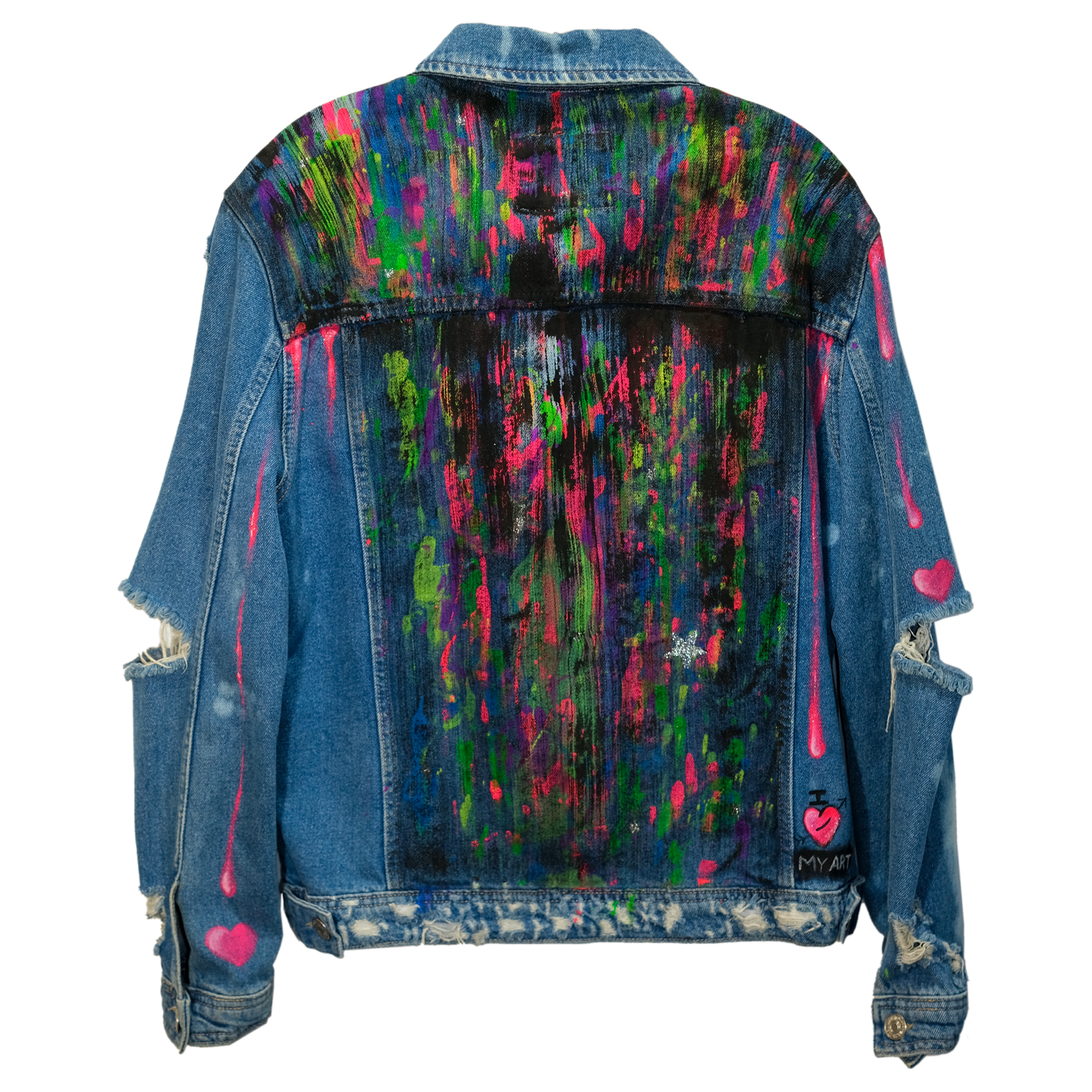 "It's My Birthday" - Up-cycled Forever 21 Denim Jacket - Size Large - Hand Painted by Skye De La Rosa