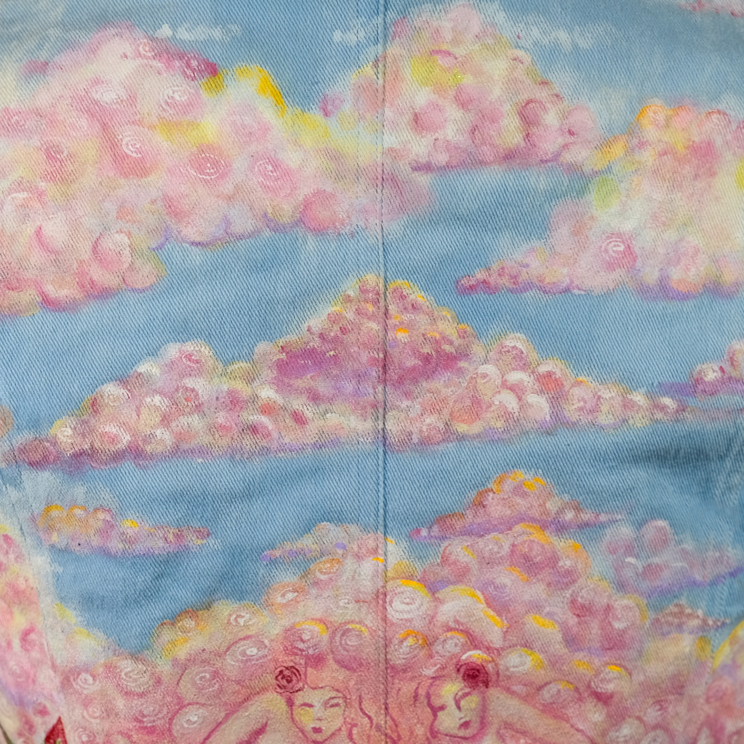 “Rose Colored Skies” - Up-cycled Tie Dye Denim Jacket - Size 38 (MD) Hand Painted by Skye De La Rosa