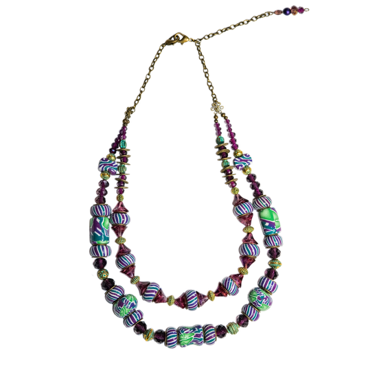 Lucky Candy - Purple and Green Millefiori Double Strand Necklace - By Teresa Pandora Salgado