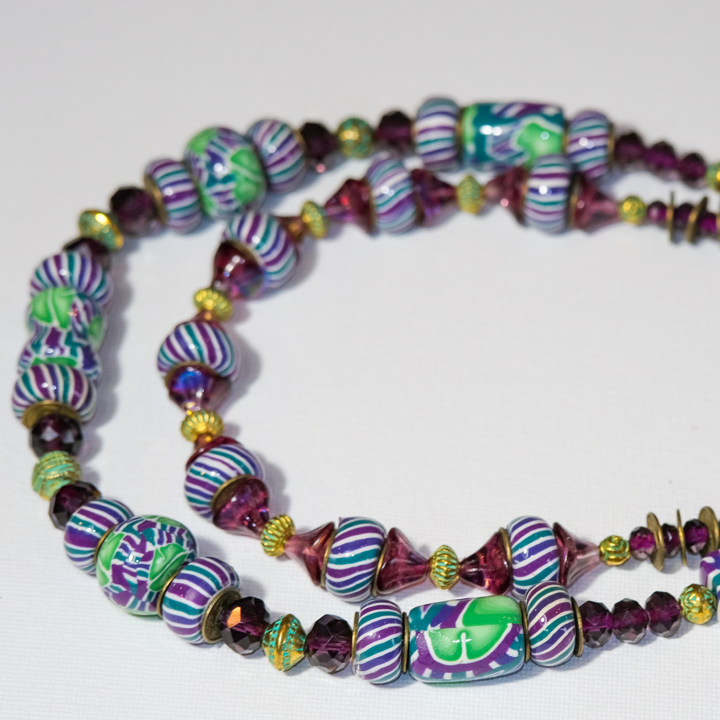 Lucky Candy - Purple and Green Millefiori Double Strand Necklace - By Teresa Pandora Salgado