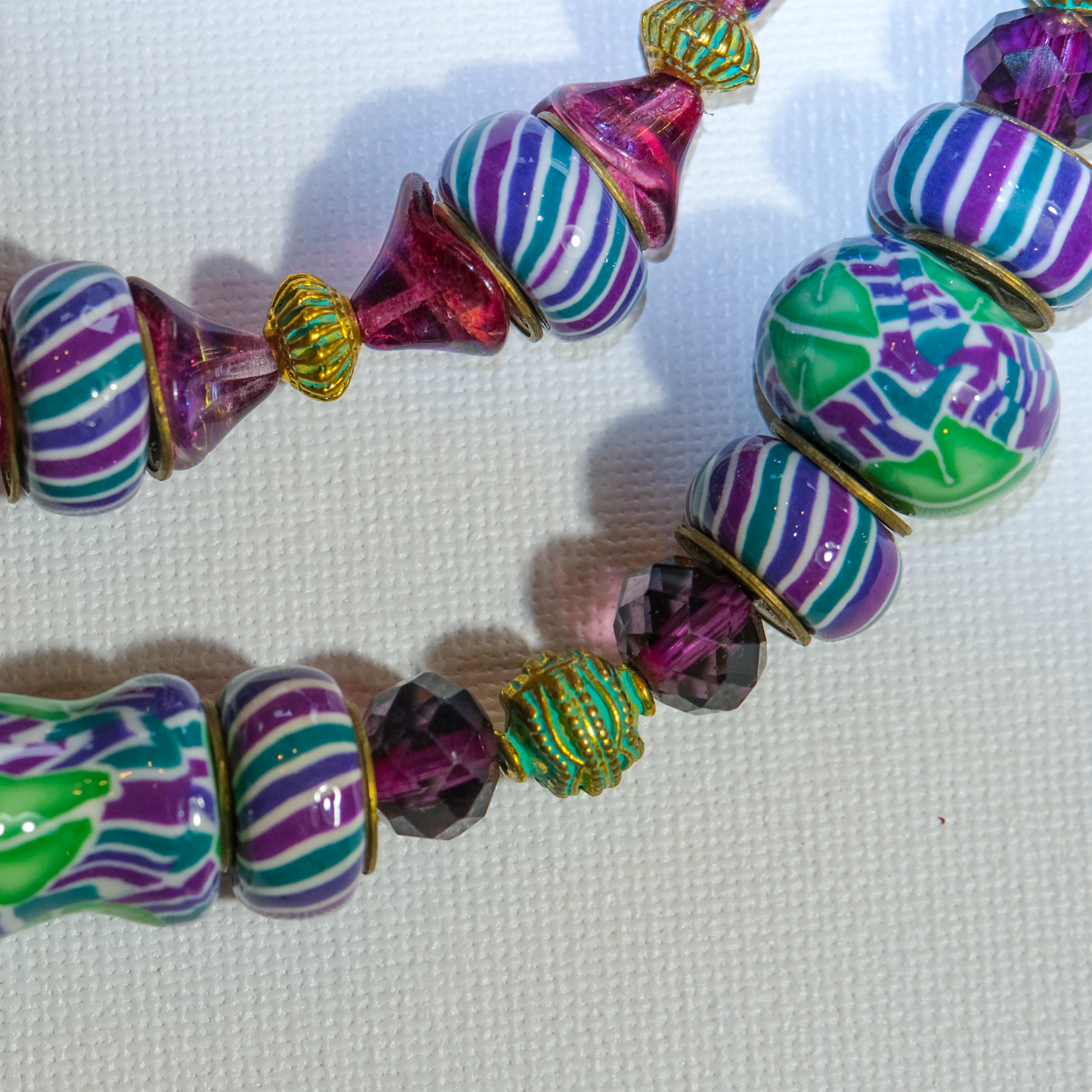 Lucky Candy - Purple and Green Millefiori Double Strand Necklace - By Teresa Pandora Salgado