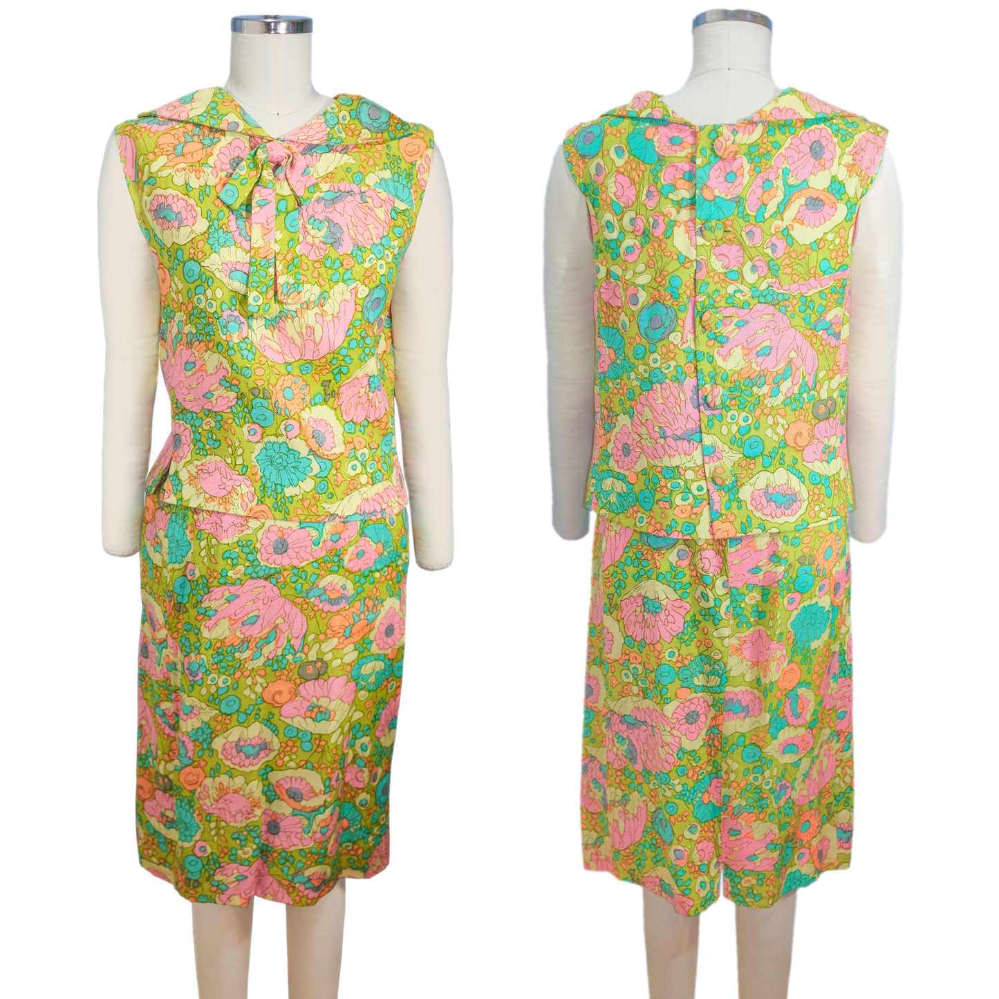 Vintage 1960's Floral Print Two Piece Dress - Designer Unknown