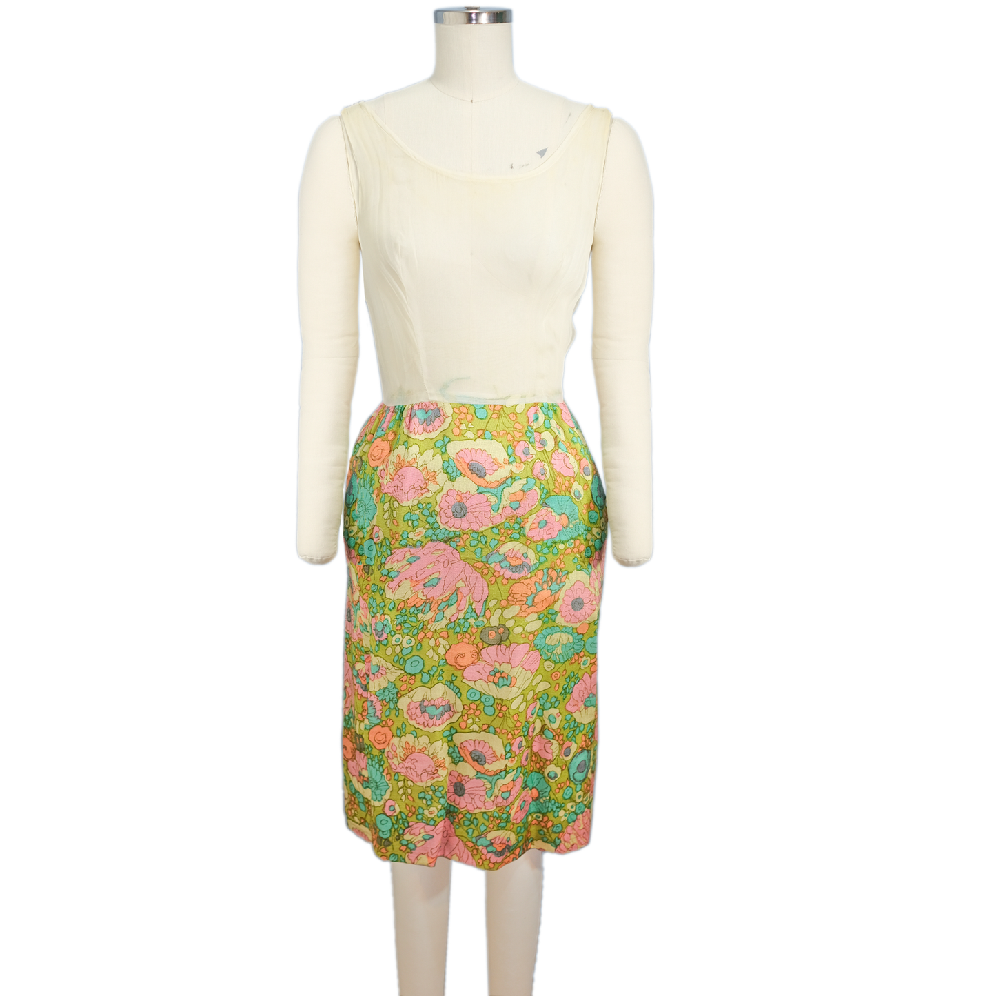 Vintage 1960's Floral Print Two Piece Dress - Designer Unknown