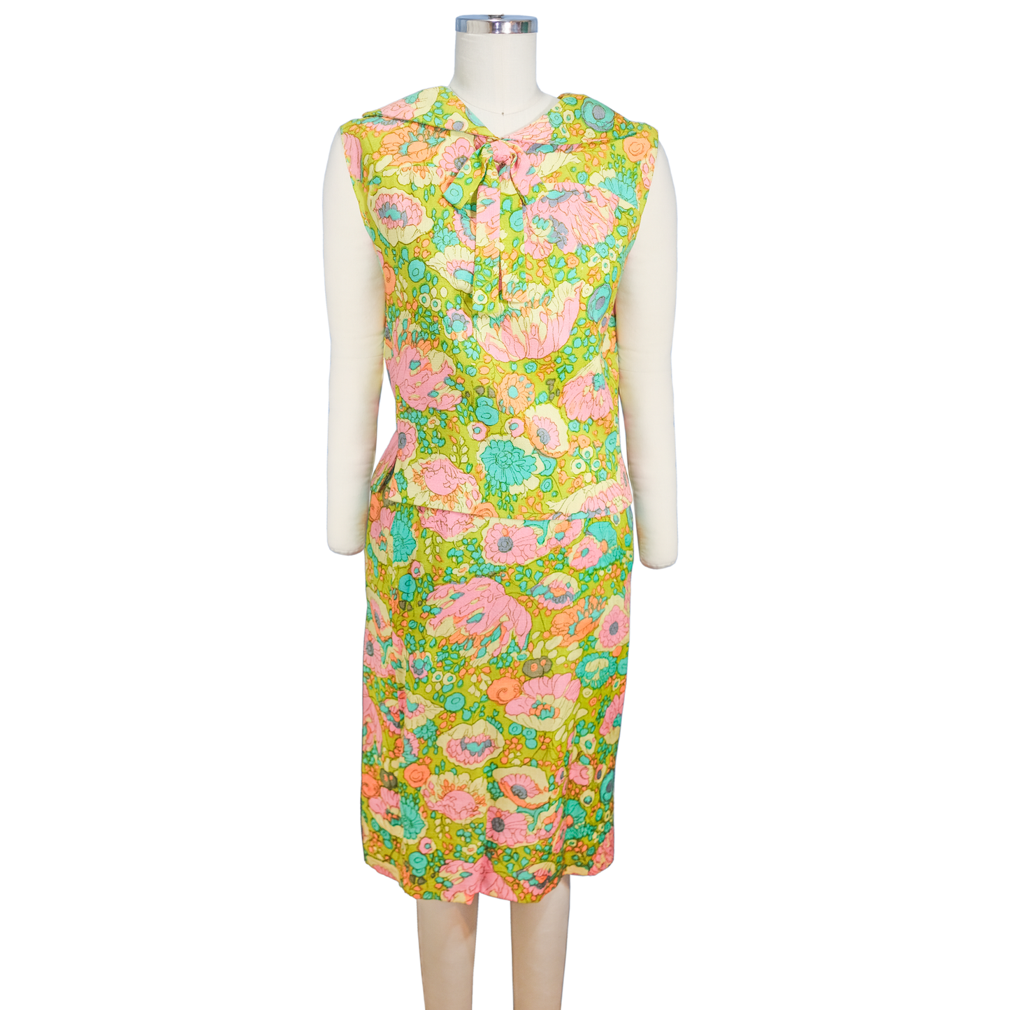 Vintage 1960's Floral Print Two Piece Dress - Designer Unknown