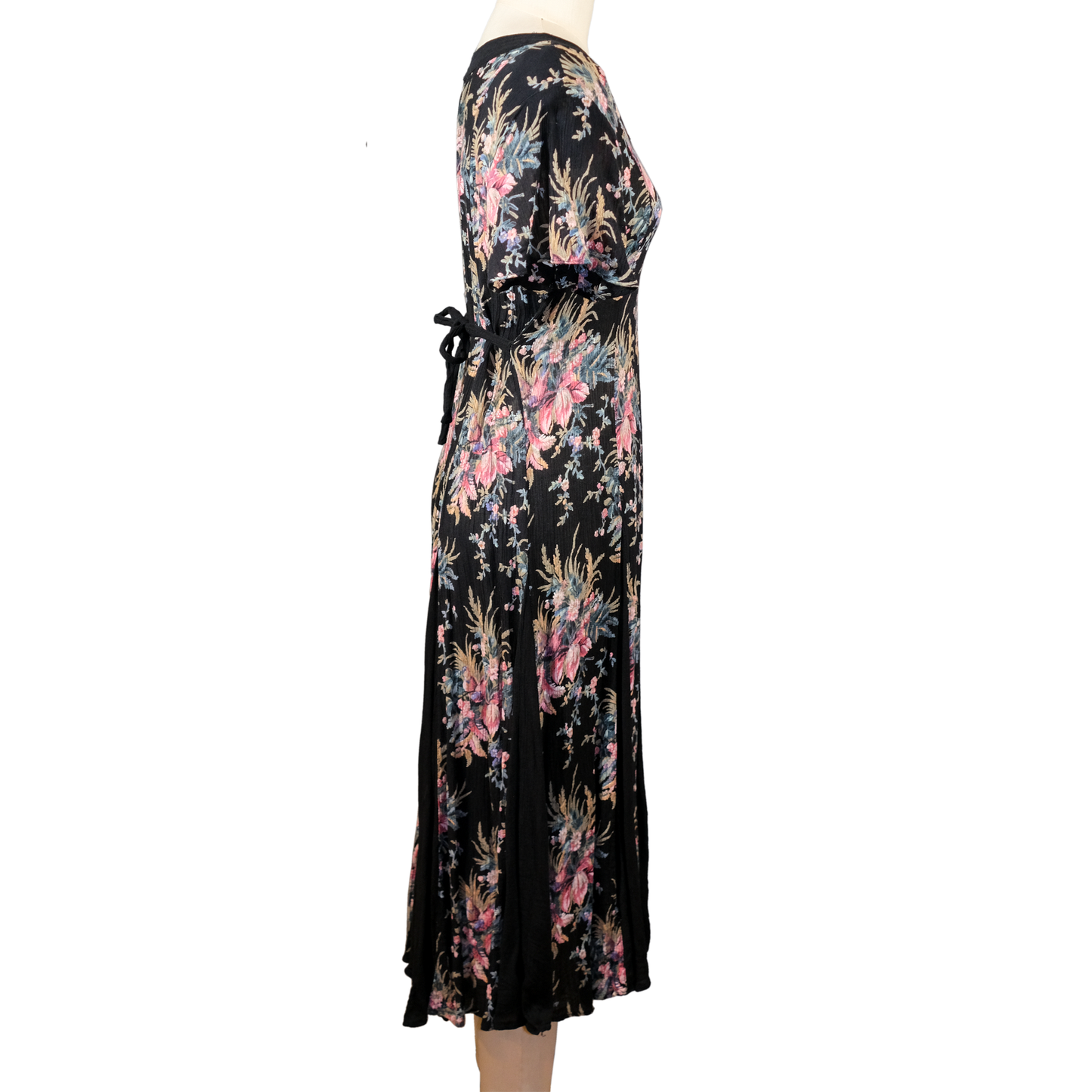 Vintage Lola P. Black Antique Floral Maxi Dress - Size P (6)