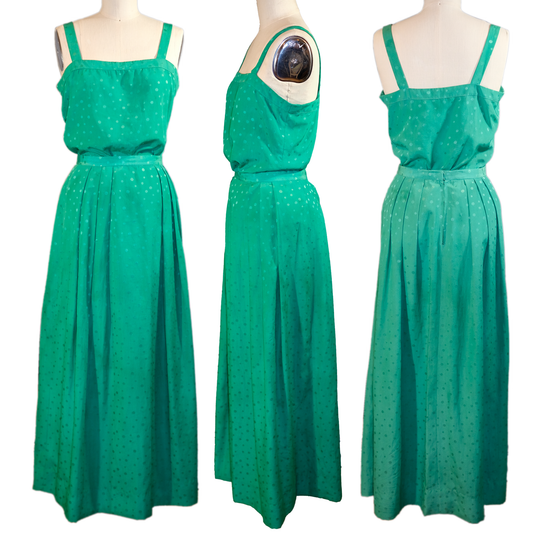 Vintage Doncaster 2 Piece Maxi Dress - Mint Green Dot - Size 8/10