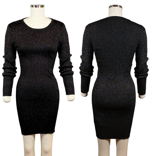 Pre-owned BCBG Generation Black Knit Bodycon Dress with Rainbow Sparkle - Size MD