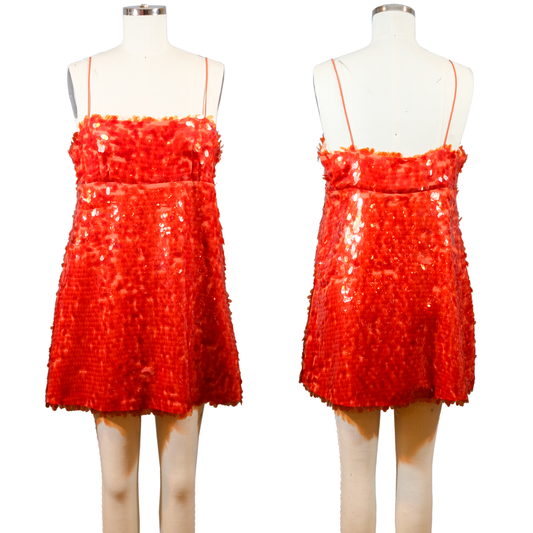 Pre-owned - Zara - Tangerine Sequin A-line Party Dress - Size LG