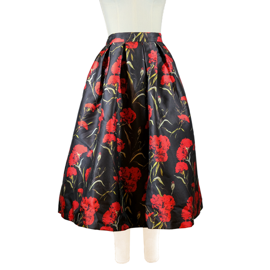 Pre-owned Ark & Co. Rose Print Satin Evening Skirt - Size LG