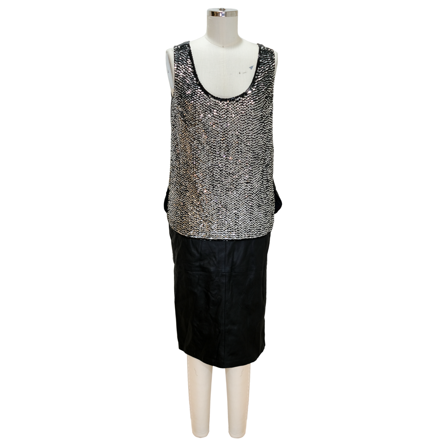 Vintage Leather and Sequin Skirt and Tank Top 2 Piece Set - Size Medium