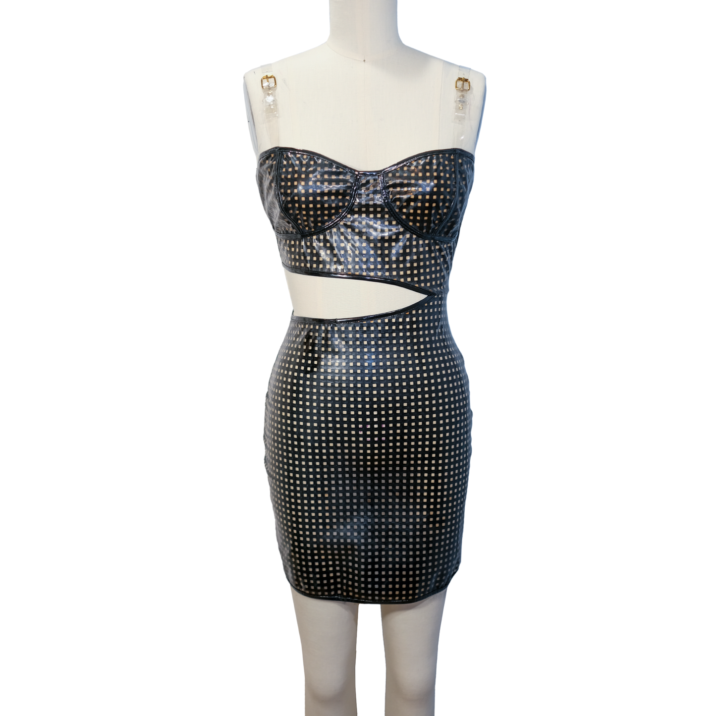 Checker Print Vinyl Bodycon Mini Dress - Size Small - Pre-owned