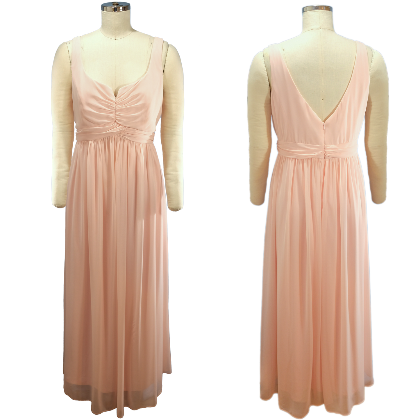 Dessy Collection Blush Pink Chiffon Gown - Size 14 - Pre-Owned