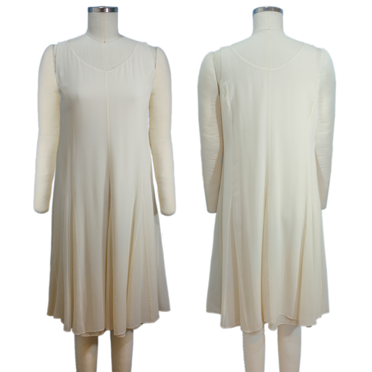 Eileen Fisher Cream Silk Georgette Slip Dress - Size SM - Pre-owned